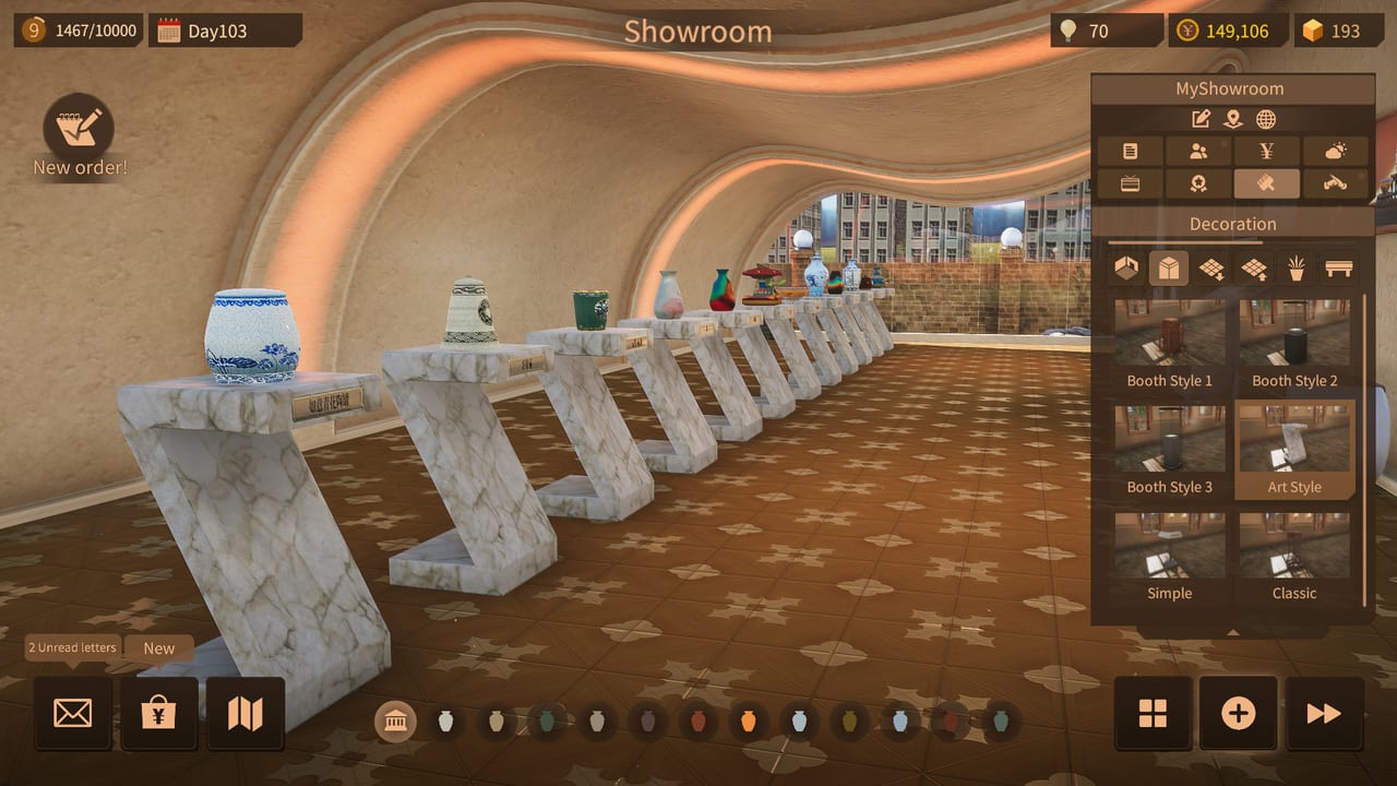 Sala mostre con ceramiche finite esposte in Master Of Pottery